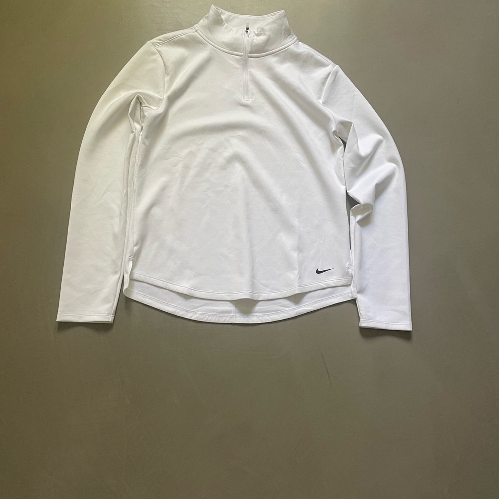 Nike White Fitted Long Sleeve Tee with Mandarin Collar